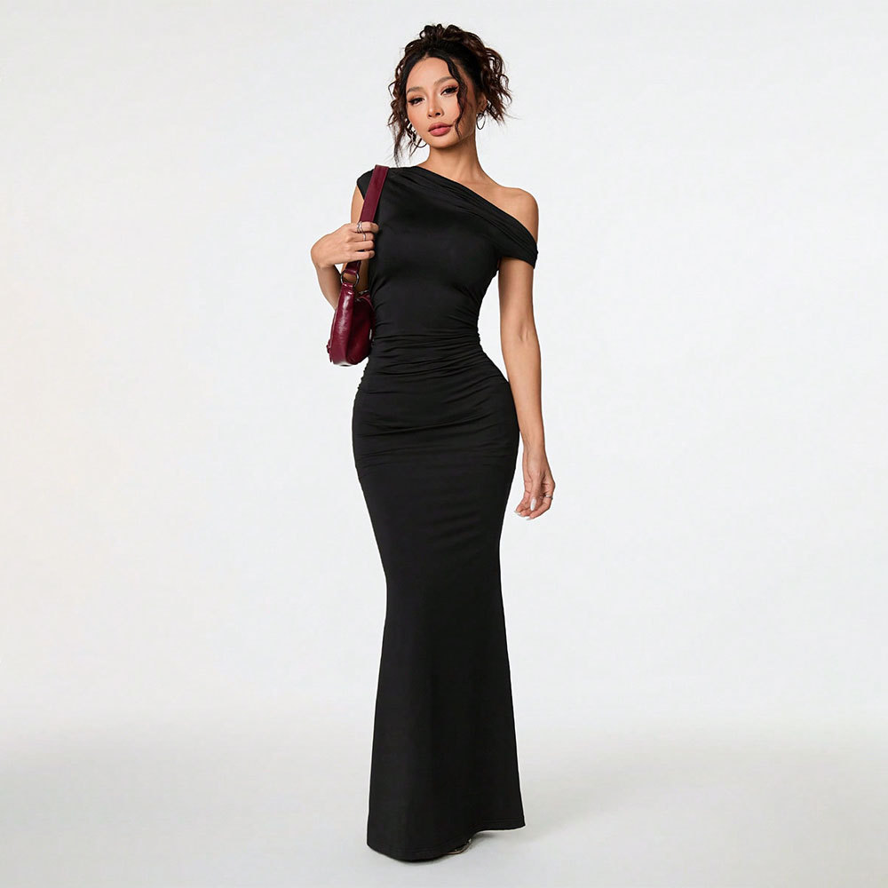 Sexy Elegant Off Shoulder Asymmetric Black Dress for Summer
