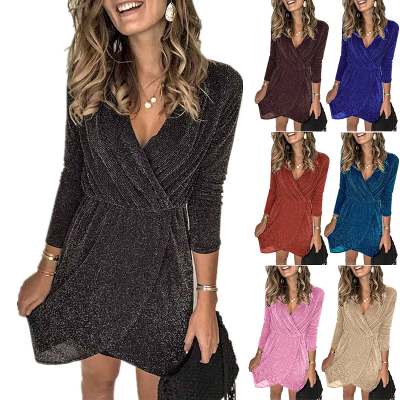 V Neck Irregular Sequin Evening Dress Elegant Party Wear Spring Summer Collection Wholesale Available