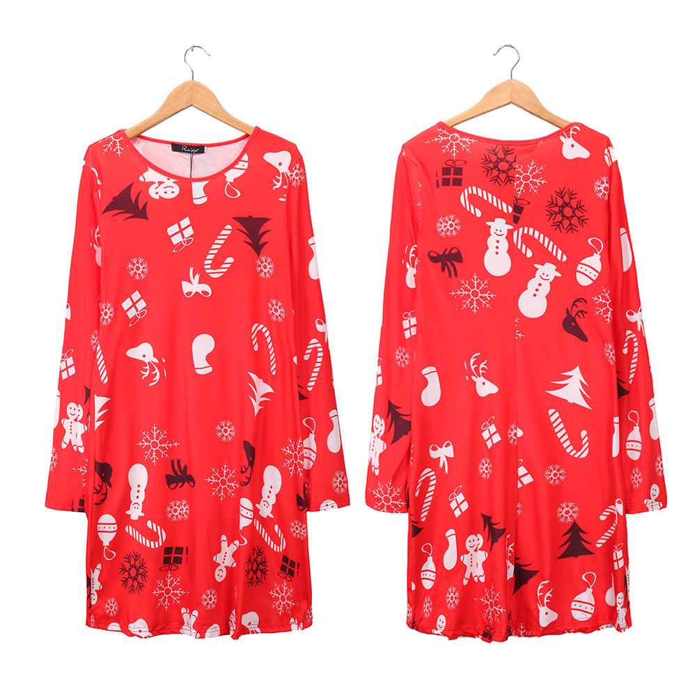 Womens Long Sleeve Christmas Dress Cartoon Print Mid Length Autumn Winter Style Wholesale Available