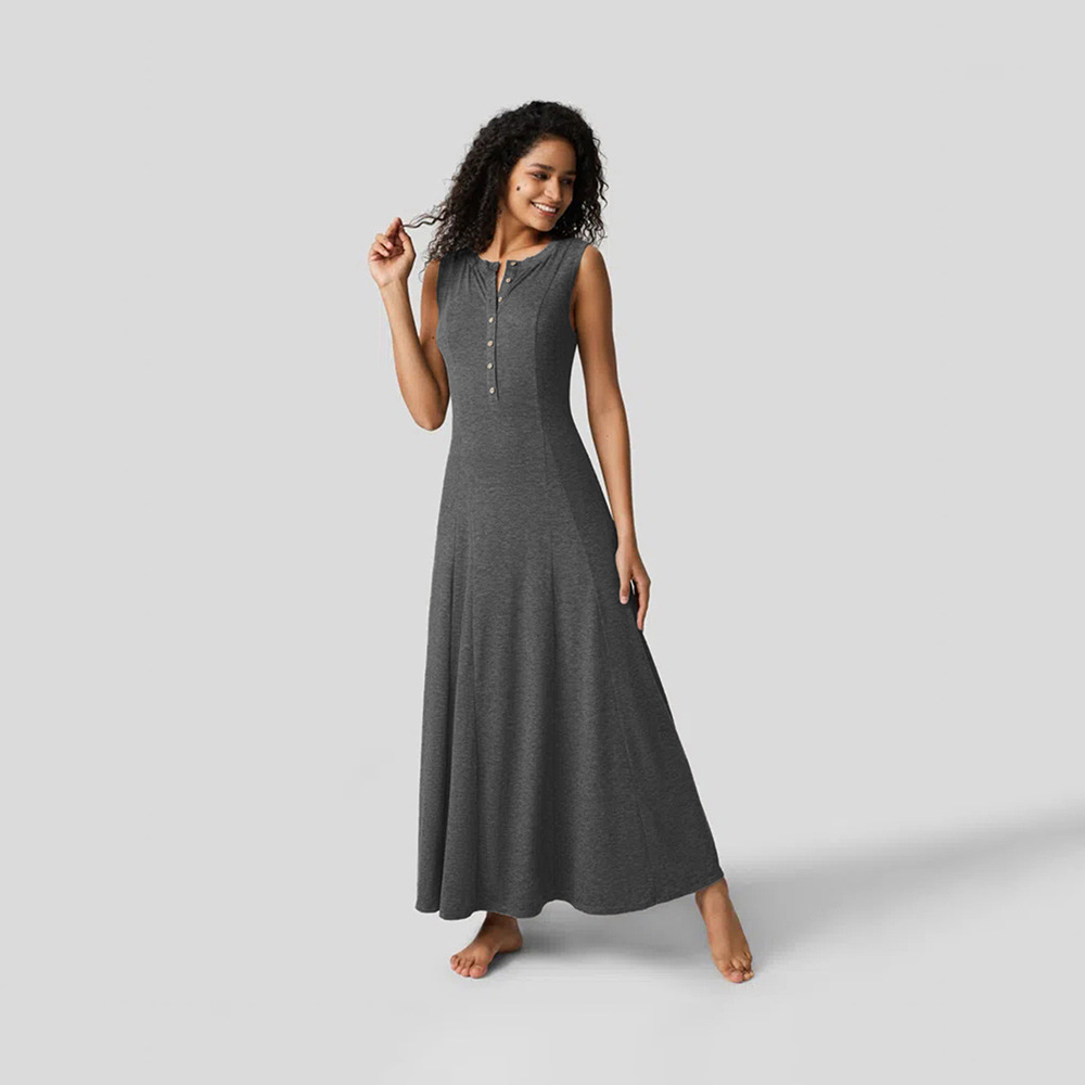 Elegant Casual Knitted Dress with Front V Opening and Flared Skirt