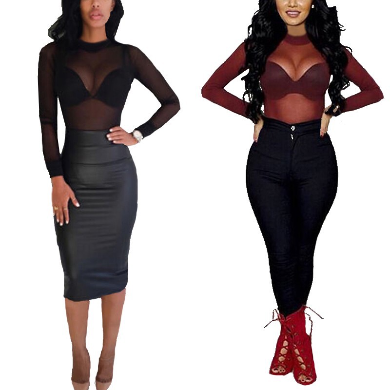 Sheer Mesh Long Sleeve T Shirt Stretchy Sexy Lightweight Fabric Perfect for Layering or Night Out Wholesale