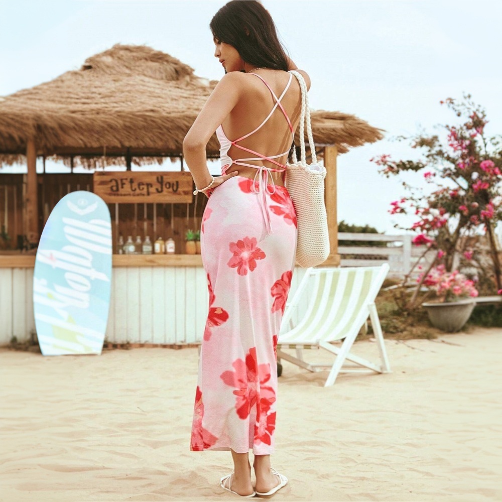 Summer Maxi Dress Floral Print Beach Style Lightweight Fabric Perfect for Travel and Vacation Wholesale Available