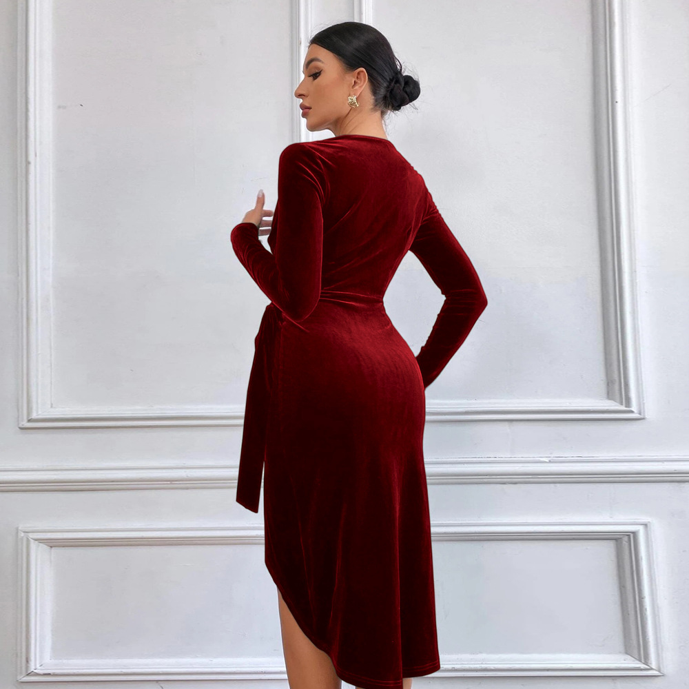 Sexy V neck Bodycon Irregular Hem Dress for Party