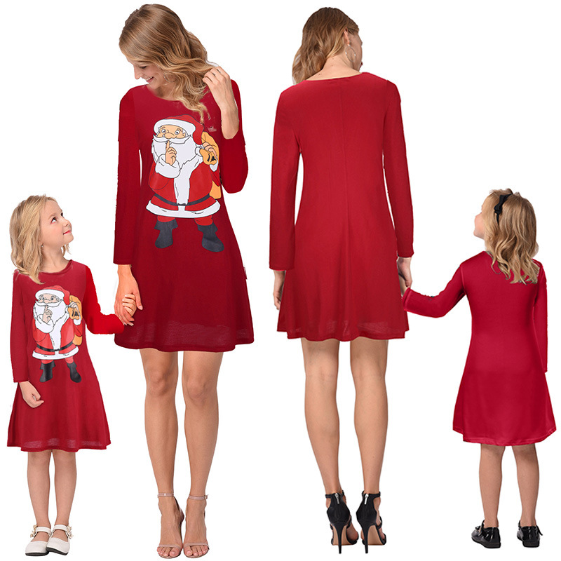 Custom Womens Long Sleeve Dress Christmas Print Family Matching Fall Collection Wholesale Available