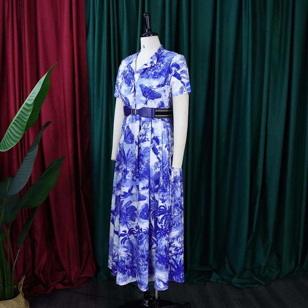 Plus Size Women's Summer Fashion Dress with Floral Print, Short Sleeve, Elegant Hemline, Ideal for International Trade