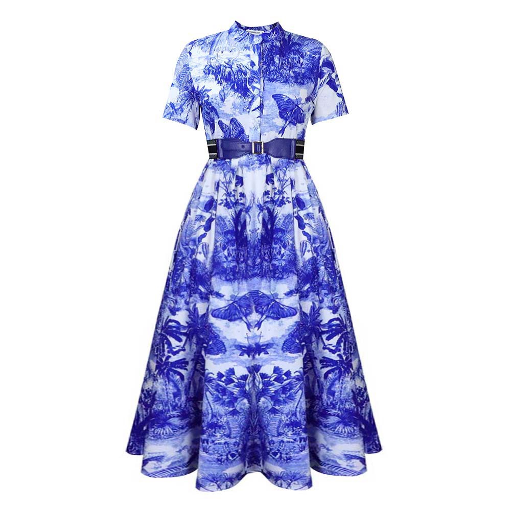 Plus Size Women's Summer Fashion Dress with Floral Print, Short Sleeve, Elegant Hemline, Ideal for International Trade