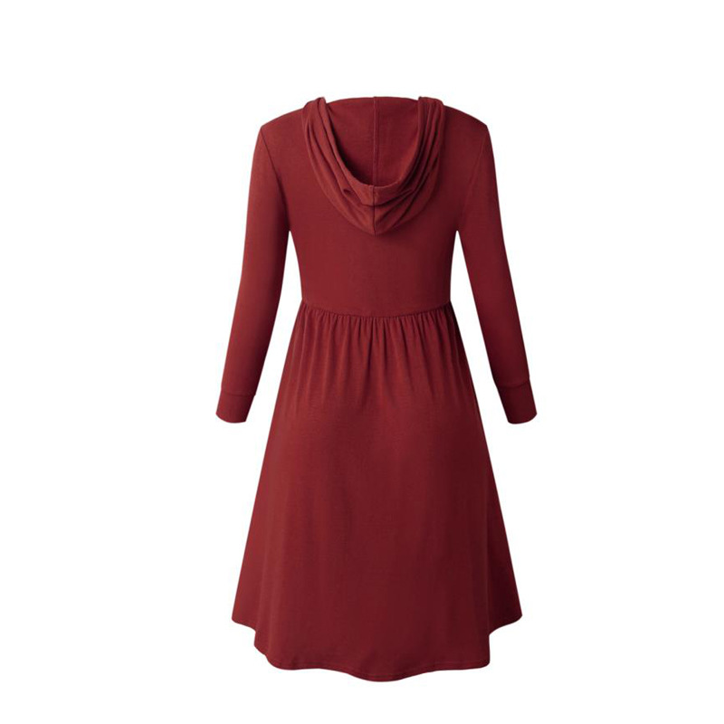 Hooded Long Sleeve Dress Solid Color Flared Hem Casual Style Perfect for Winter Wear Ready to Ship