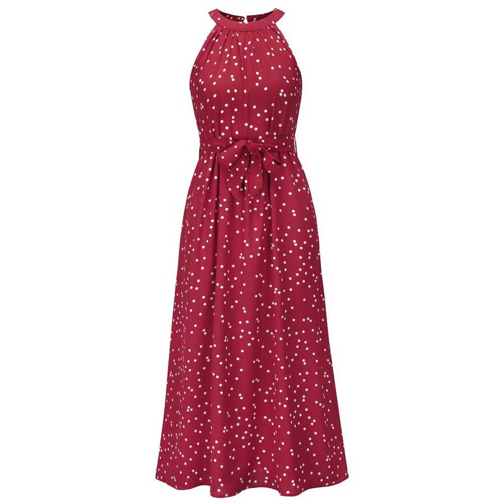 Summer Womens Midi Dress Polka Dot Tie Waist Comfortable Fabric Casual Wear for Parties or Everyday Wholesale