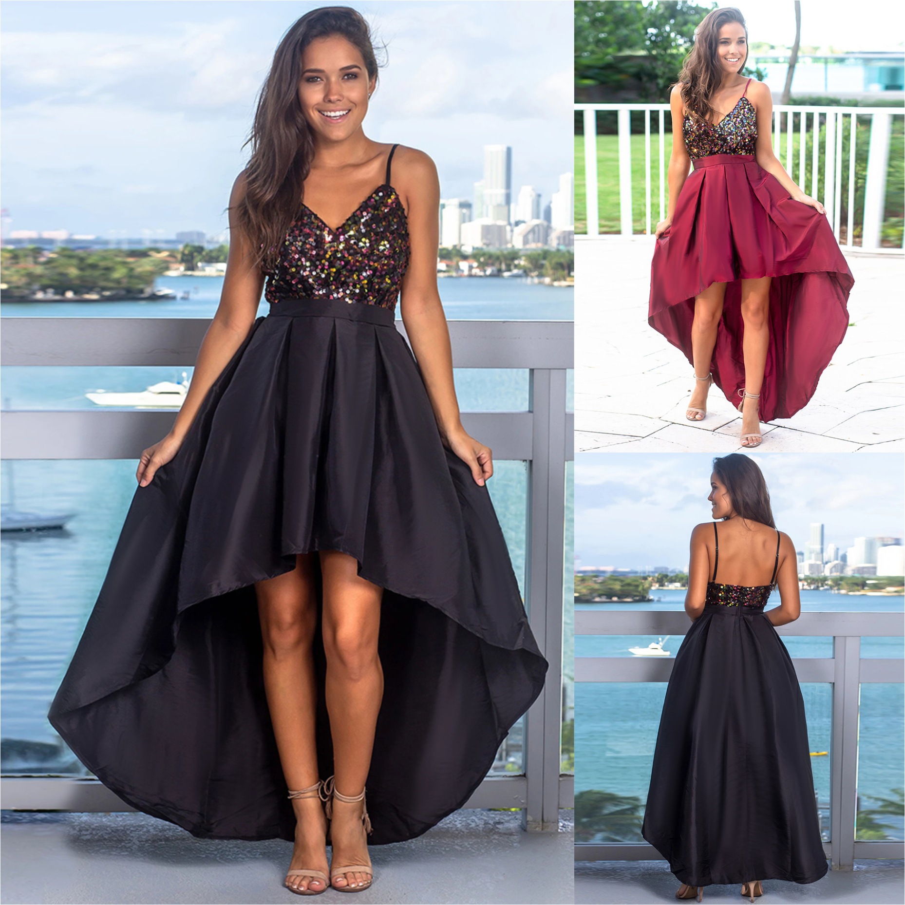 Fashionable Sequin V Neck Spliced Evening Dress Womens Sleeveless Design Elegant Style Perfect for Parties Wholesale