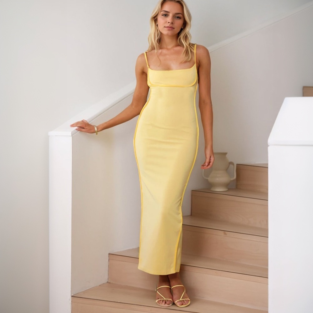 Women's Summer Casual Square-Neck Strappy Maxi Dress