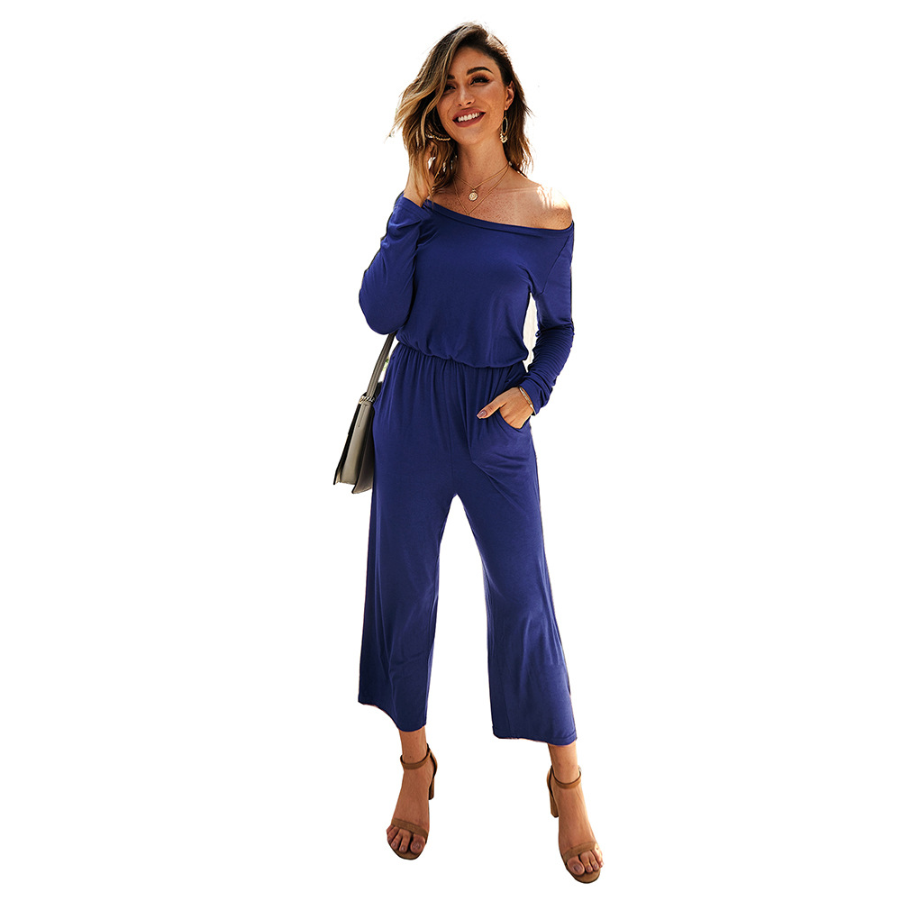 Casual Womens Jumpsuit Solid Color Asymmetrical Shoulder Comfortable Fit Early Autumn Style Wholesale Available
