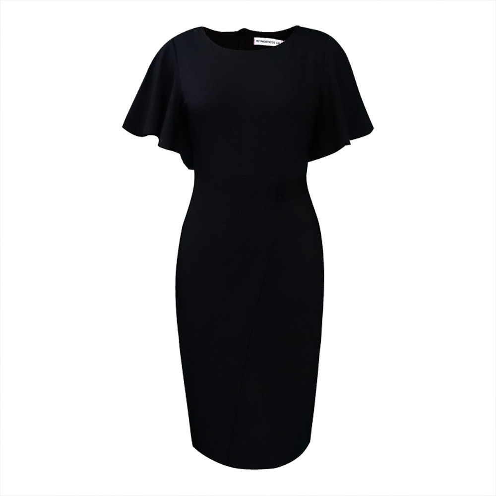 Plus Size Women's Fashion Pencil Skirt for Office, Elegant Ruffle Sleeve Bodycon Dress for African and European Styles