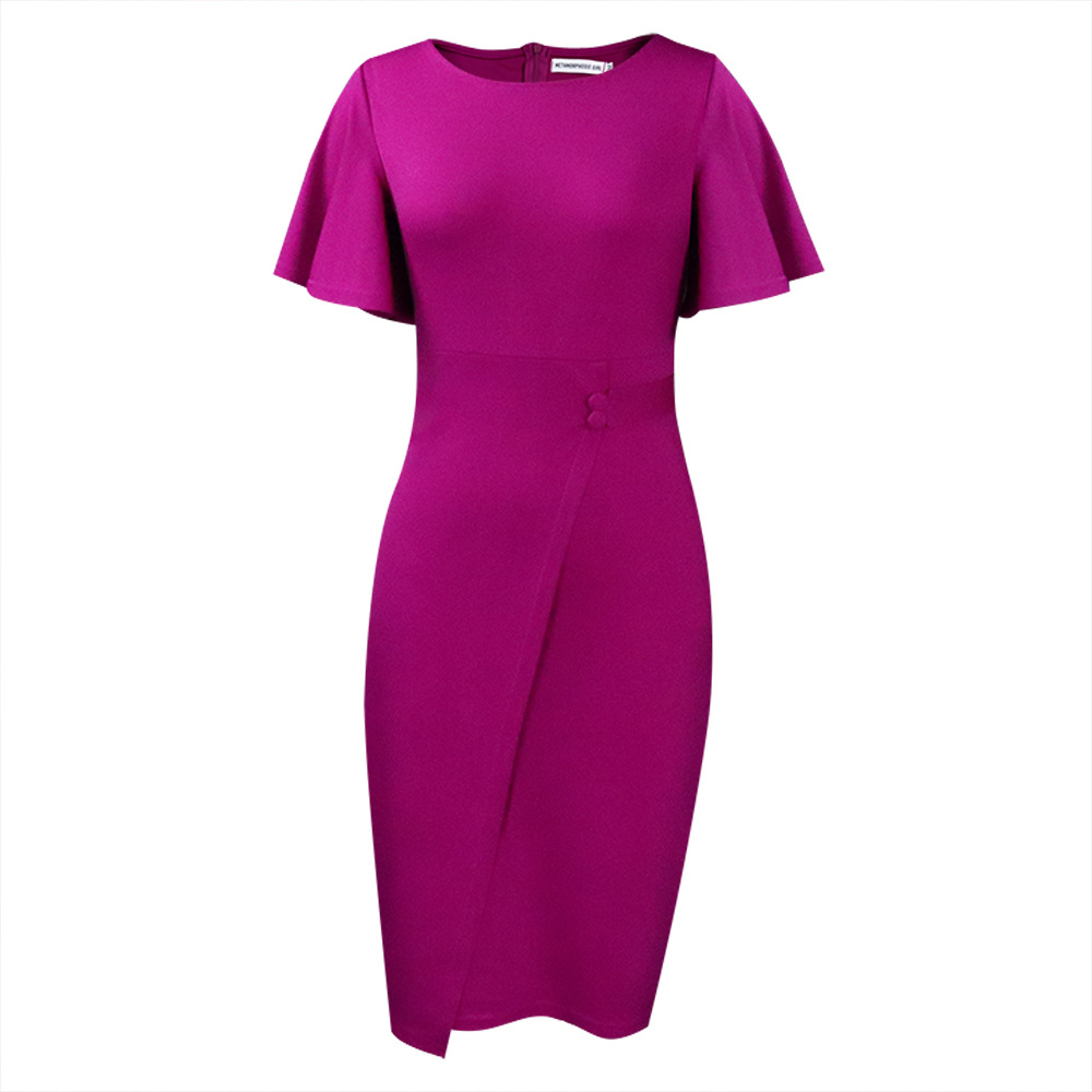 Plus Size Women's Fashion Pencil Skirt for Office, Elegant Ruffle Sleeve Bodycon Dress for African and European Styles