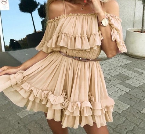 Sexy Womens Dress Off Shoulder Ruffle Hem Cake Style Perfect for Parties and Events Wholesale Available