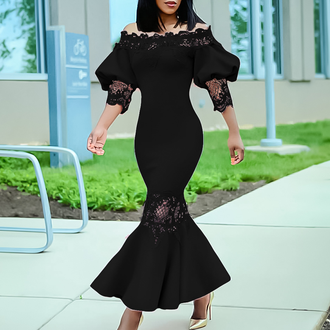 Elegant Off Shoulder Lace Mermaid Dress for Women, Summer Fashion, Cross Border Trade, European and American Style Party Gown