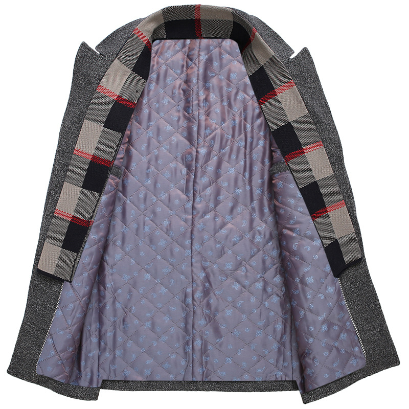 Mens Mid Length Wool Blend Overcoat Thickened Lapel Warm Fabric Stylish Design Perfect for Winter Wear Wholesale