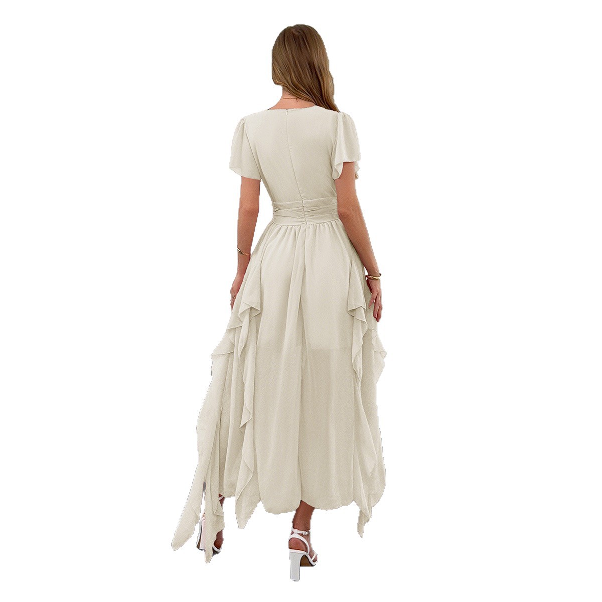 Casual Vacation Style Short Sleeve Waist Tied Long Dress for Women Spring Summer