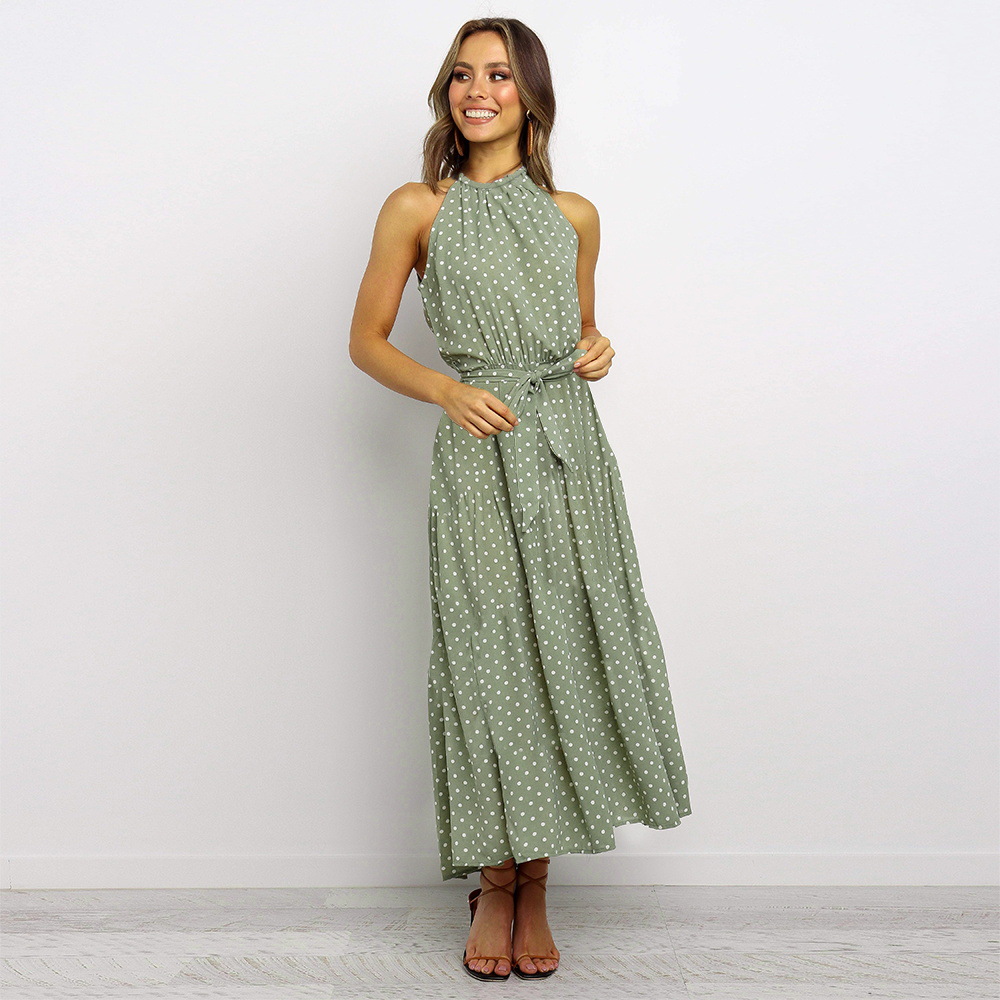 Summer Womens Midi Dress Polka Dot Tie Waist Comfortable Fabric Casual Wear for Parties or Everyday Wholesale