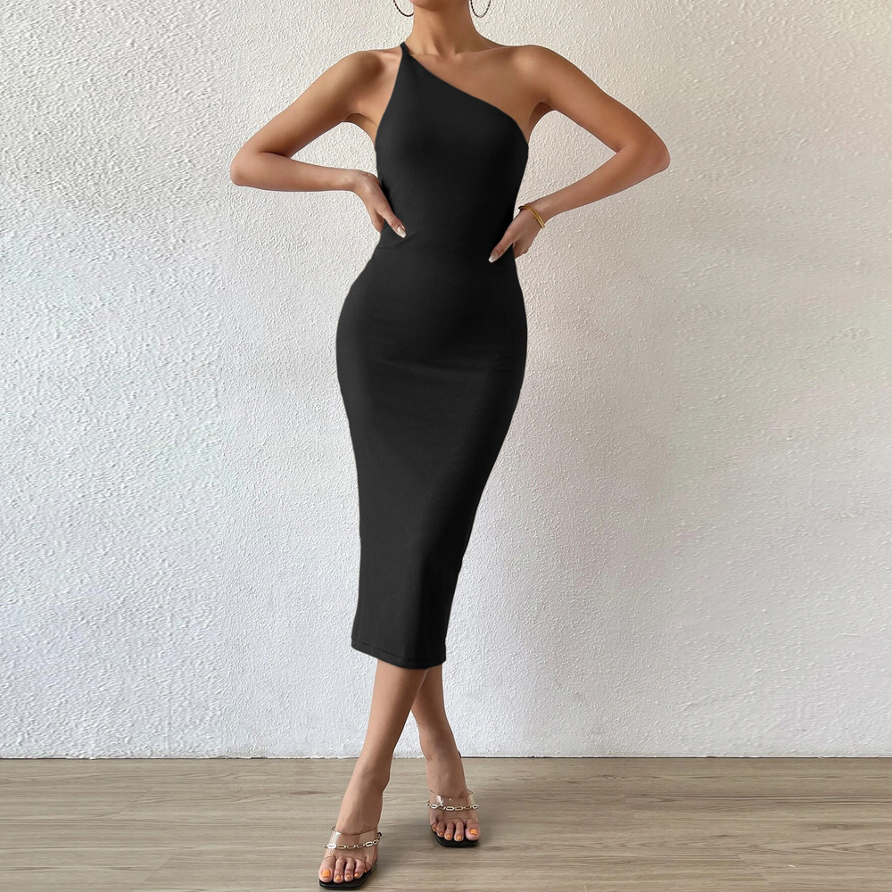 New Sexy Sleeveless One Shoulder Wrap Chest Bodycon Long Dress