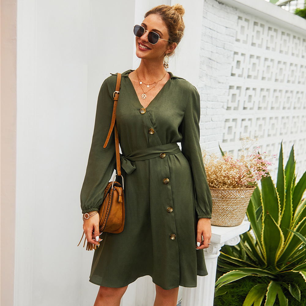 V Neck A Line Dress Waist Tie Spring Summer Comfortable Fit Wholesale Available factory direct