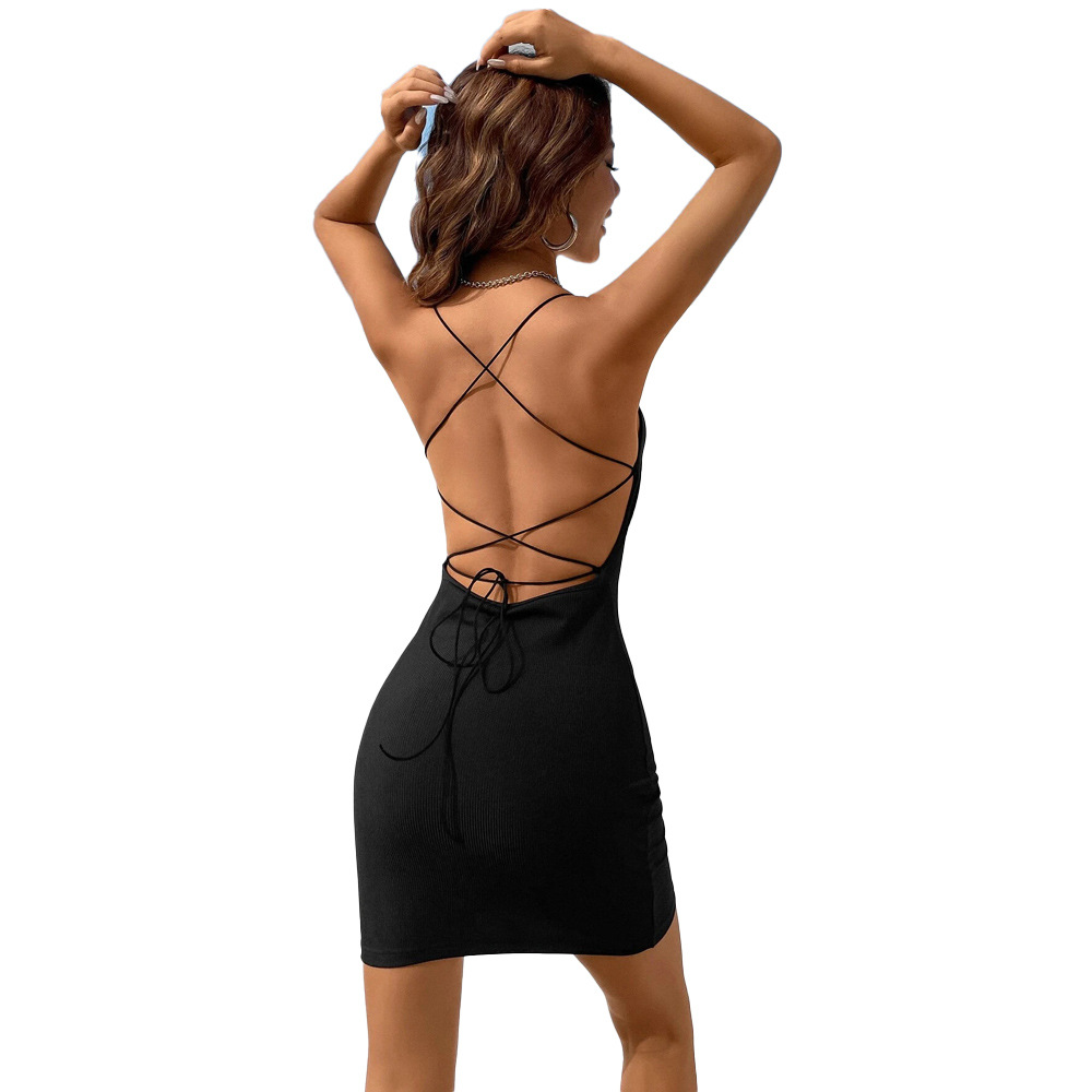 Spring Summer New Sexy Backless Tie Slim Knit Sleeveless Bodycon Dress