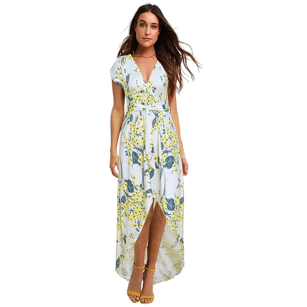 Summer Womens Dress Short Sleeve V Neck Floral Print Casual or Beachwear Wholesale Available