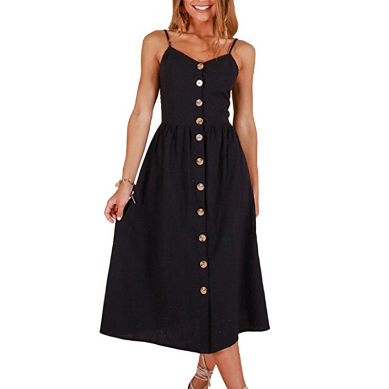 Sunflower Pineapple Print Button Back Sexy Slip Dress 36 Colors 6 Sizes Lightweight Fabric Summer Casual Wear