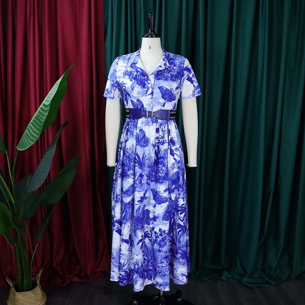 Plus Size Women's Summer Fashion Dress with Floral Print, Short Sleeve, Elegant Hemline, Ideal for International Trade