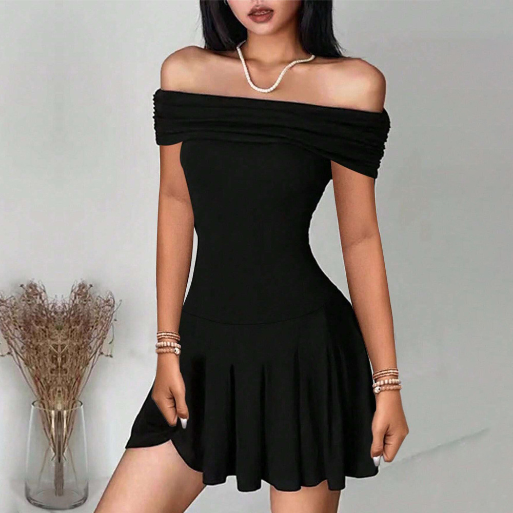 Pure Desire Style Off Shoulder High Waist Short Dress for Women Summer