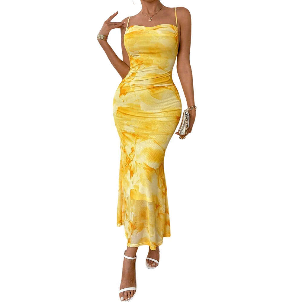 Sexy Bodycon Strapless Long Dress with High Waist and Floral Print