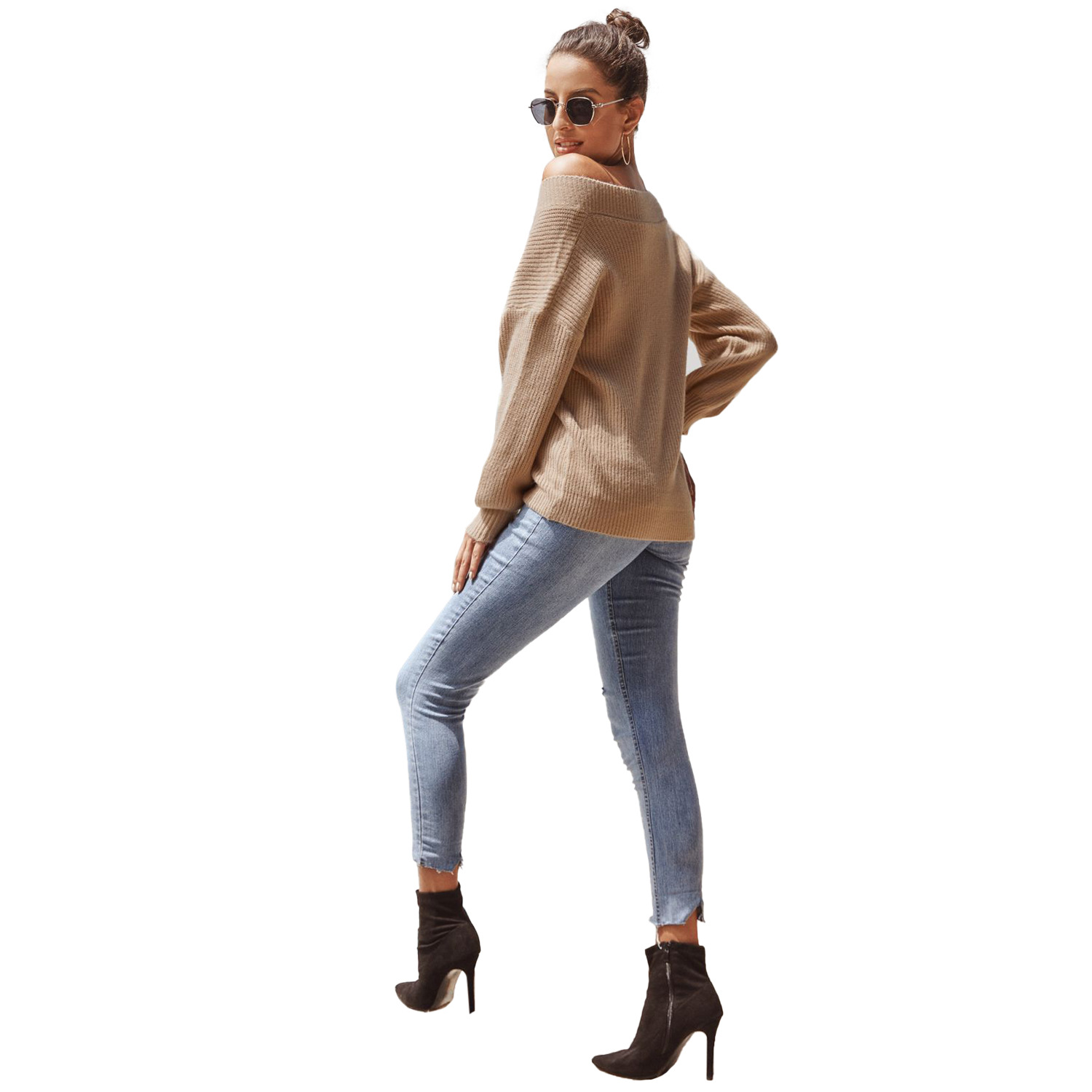 Asymmetrical Shoulder Long Sleeve Sweater Stylish Versatile Comfortable Casual Wear for Women Wholesale Available