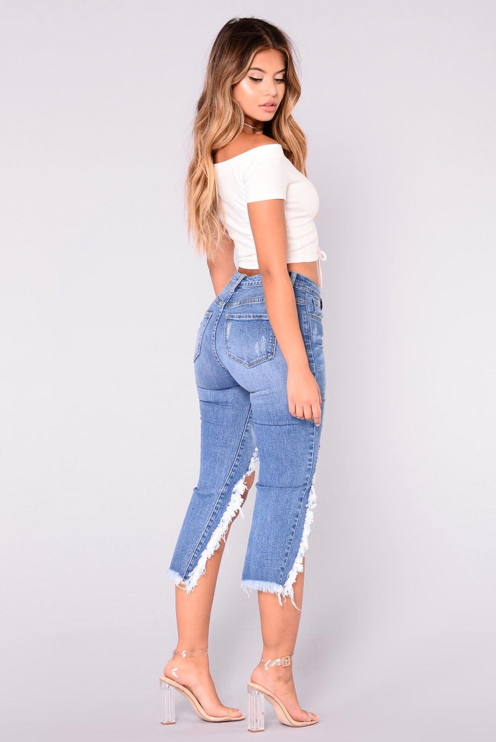 Distressed Stretch Denim Bermuda Shorts Ripped Design Cat Whisker Finish Comfortable Fit Casual Summer Wear