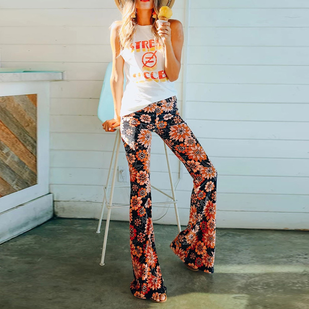 High Waisted Wide Leg Pants Retro Floral Print Flattering Fit Casual Style Perfect for Spring and Summer Wholesale