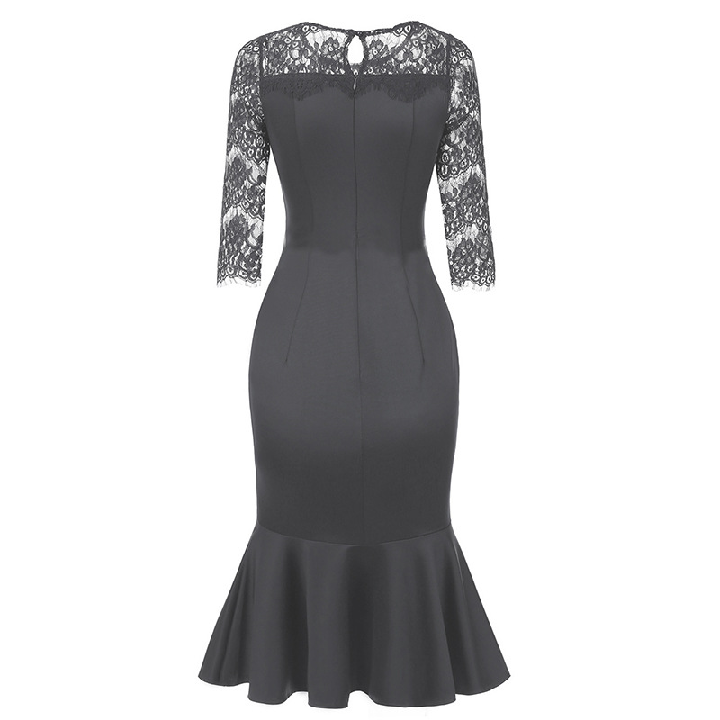 Elegant Lace Mermaid Dress Slim Fit Three Quarter Sleeve Autumn Fashion Perfect for Parties and Special Occasions