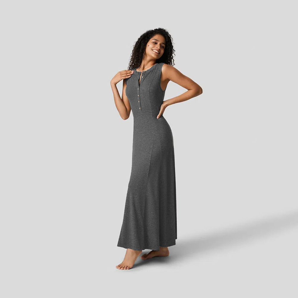 Elegant Casual Knitted Dress with Front V Opening and Flared Skirt