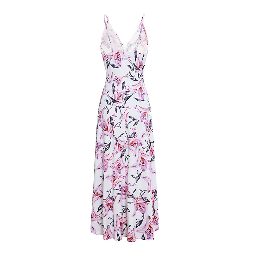Womens Floral Maxi Dress V Neck High Waist Flared Hem Sleeveless Spring Summer Fashion Wholesale Available