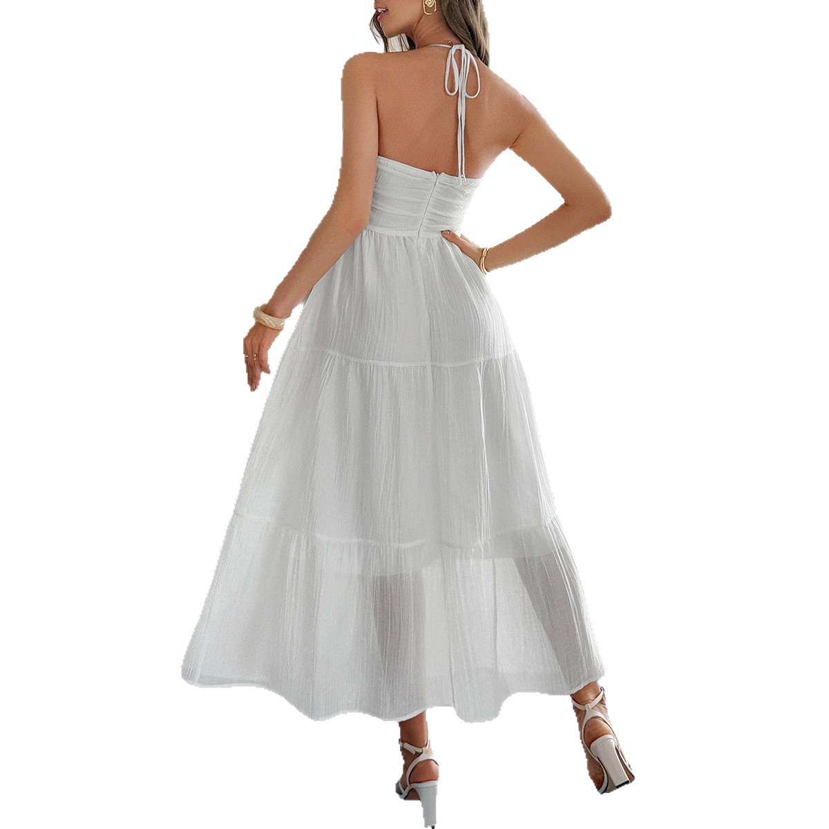 Casual Vacation Halter Semi transparent Dress for Women Summer