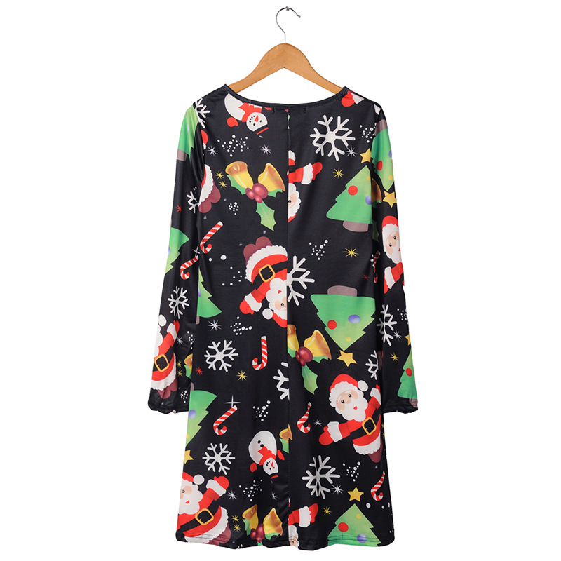 Long Sleeve Christmas Dress Floral Print Mid Waist Elegant Design Autumn Winter Fashion for Women Wholesale