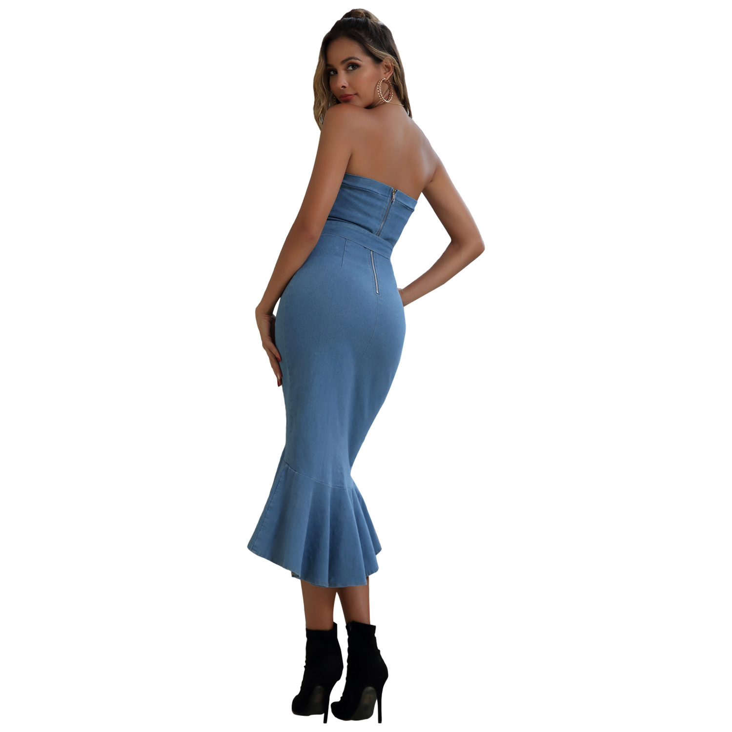Denim Strapless Dress Sexy Fit Spring Style Casual Wear Wholesale Available factory direct private label