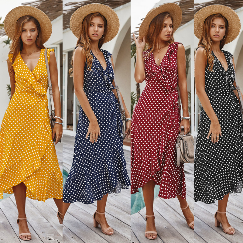 Polka Dot Sexy Sleeveless Dress Summer Fashion Comfortable Fit Casual Style Wholesale Available