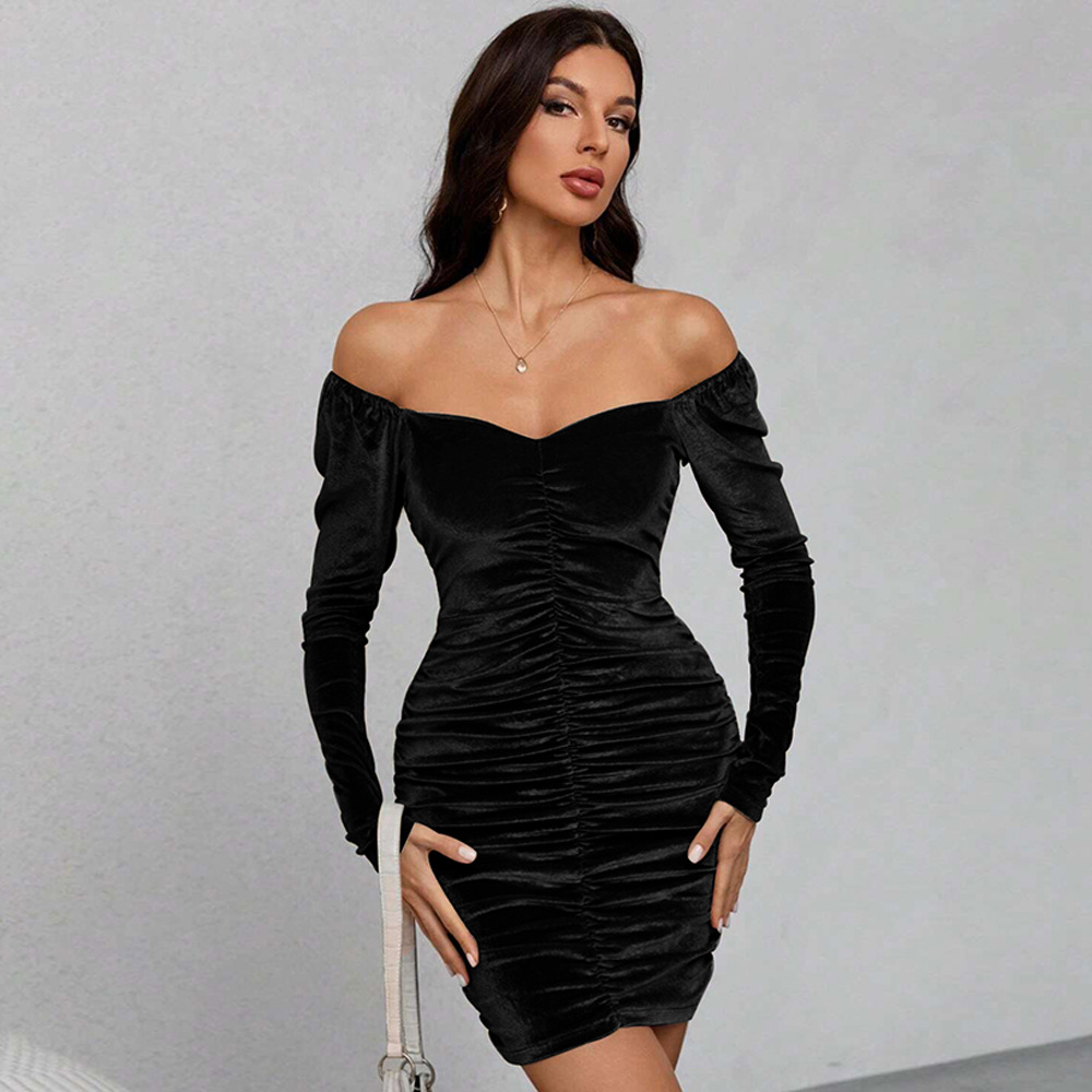 Slim Fit Velvet Bodycon Dress for Autumn and Winter