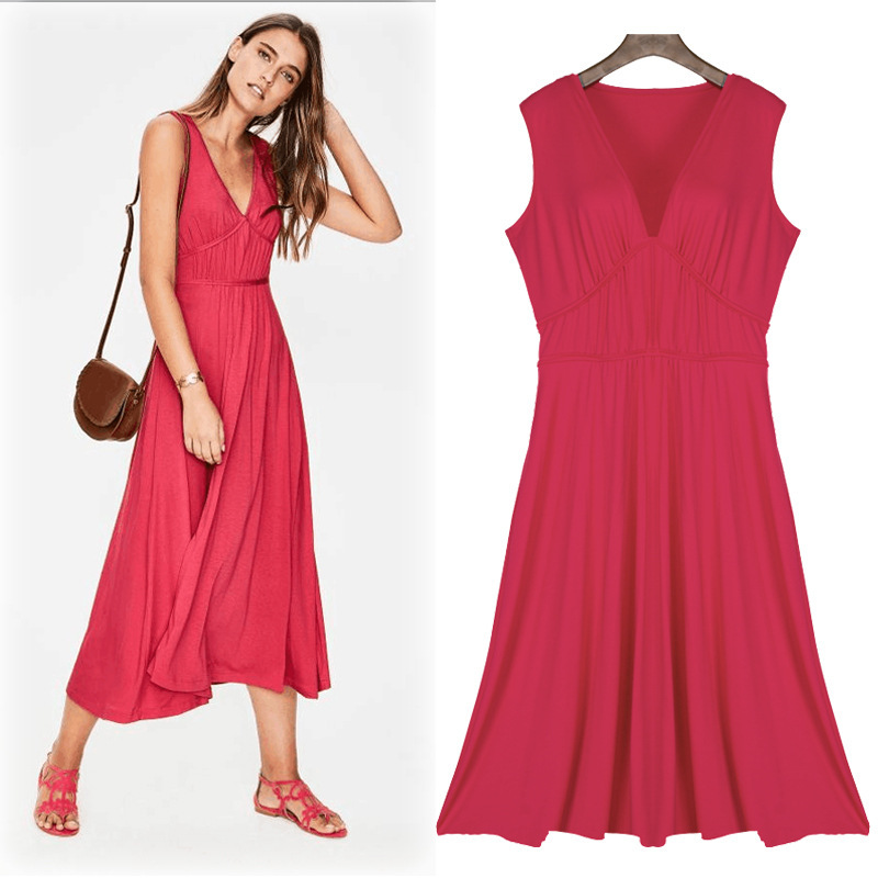 Summer A Line Dress for Women V Neck Sleeveless Slim Fit Waist Defining Perfect for Casual Outings OEM Available