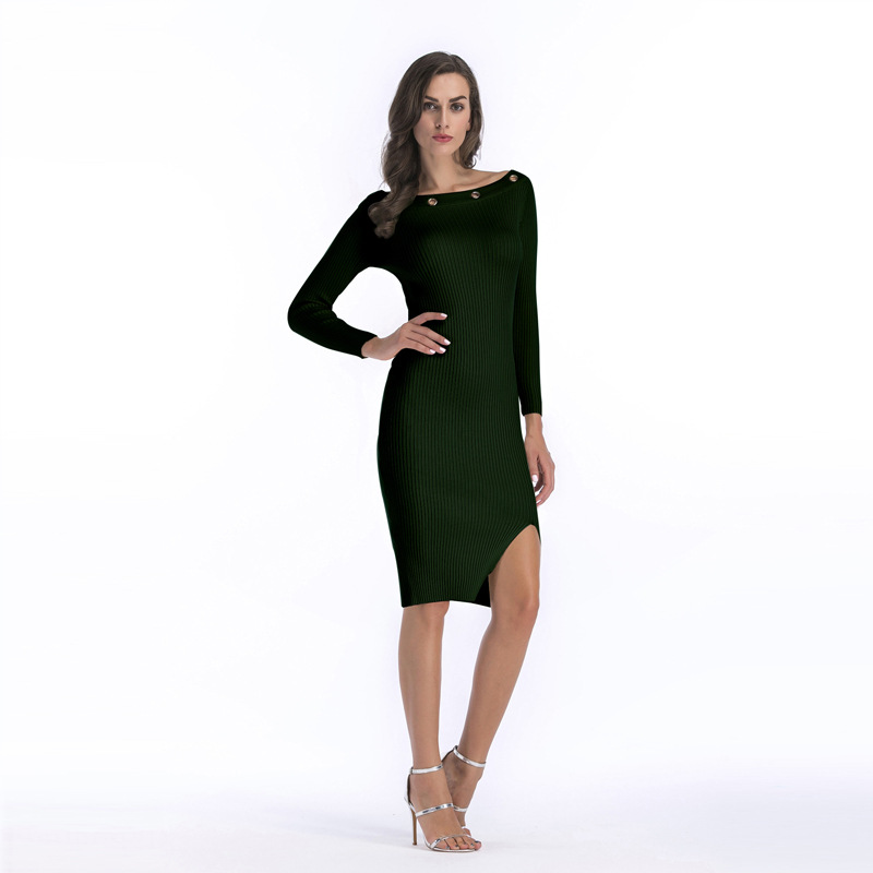 Knit Bodycon Dress Off Shoulder Neckline Circle Hem Side Slit Spring Fashion for Women Wholesale Available