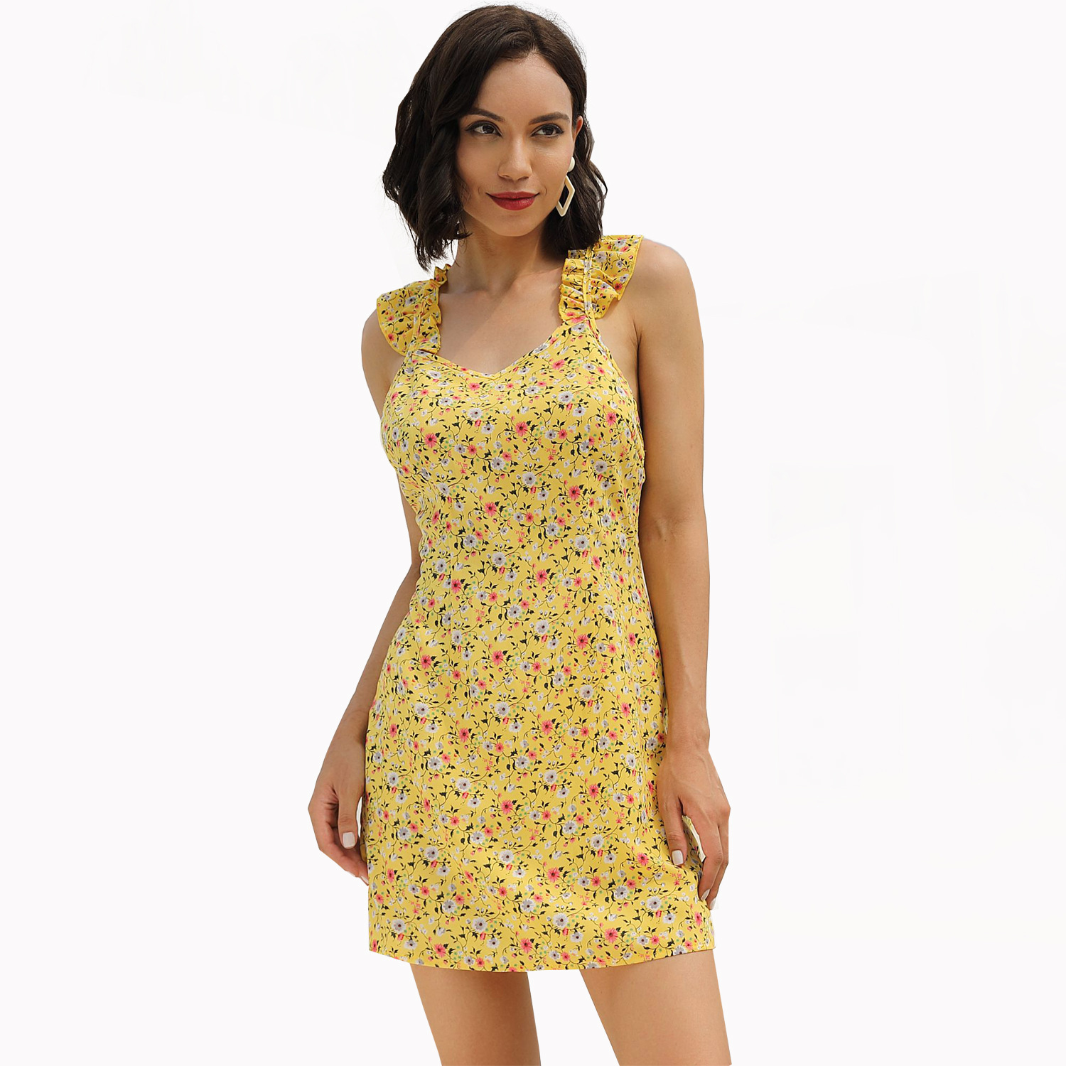 Floral Print A Line Dress Sleeveless Elegant Comfortable Fabric Perfect for Summer Events Wholesale Available