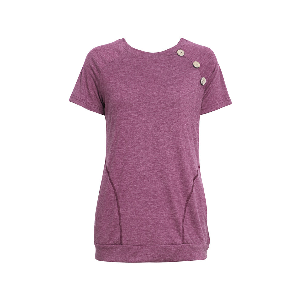 Womens Summer T Shirt Casual Round Neck Pocket Button Detail Short Sleeve Perfect for Everyday Wear Wholesale