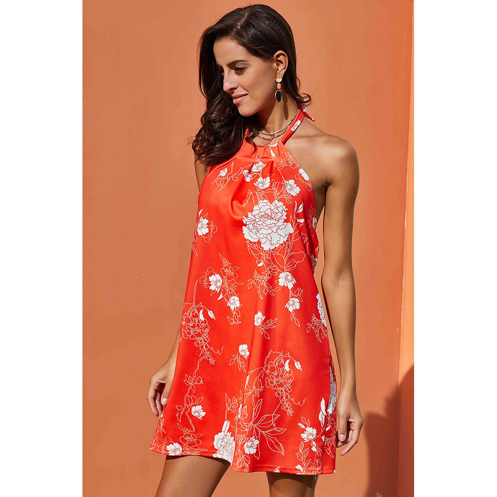 Summer Floral Print Mini Dress for Women Round Neck Sleeveless A Line Silhouette Casual Wear Wholesale Available