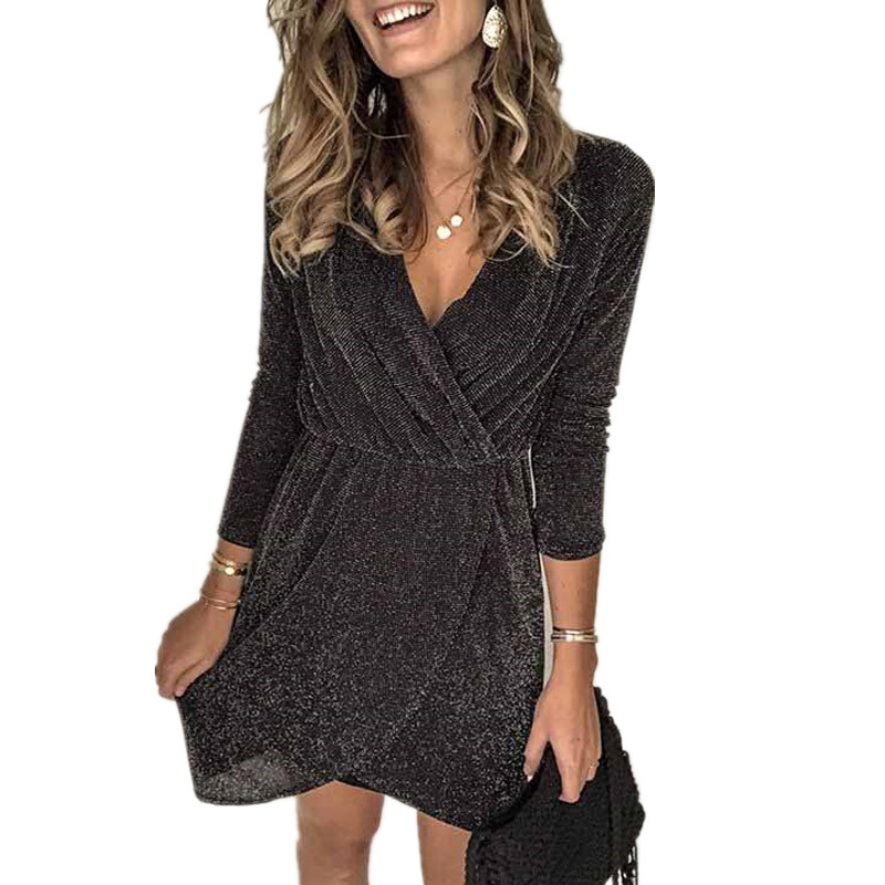 V Neck Irregular Sequin Evening Dress Elegant Party Wear Spring Summer Collection Wholesale Available