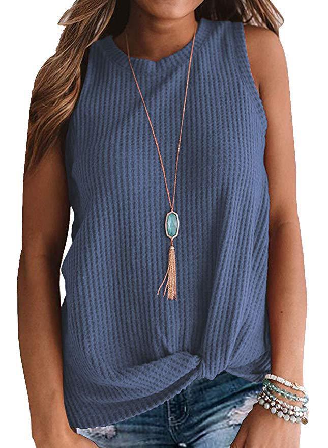 Twisted Hem Sleeveless T Shirt Fashionable Casual Style Round Neck Wholesale Supply Available custom packaging