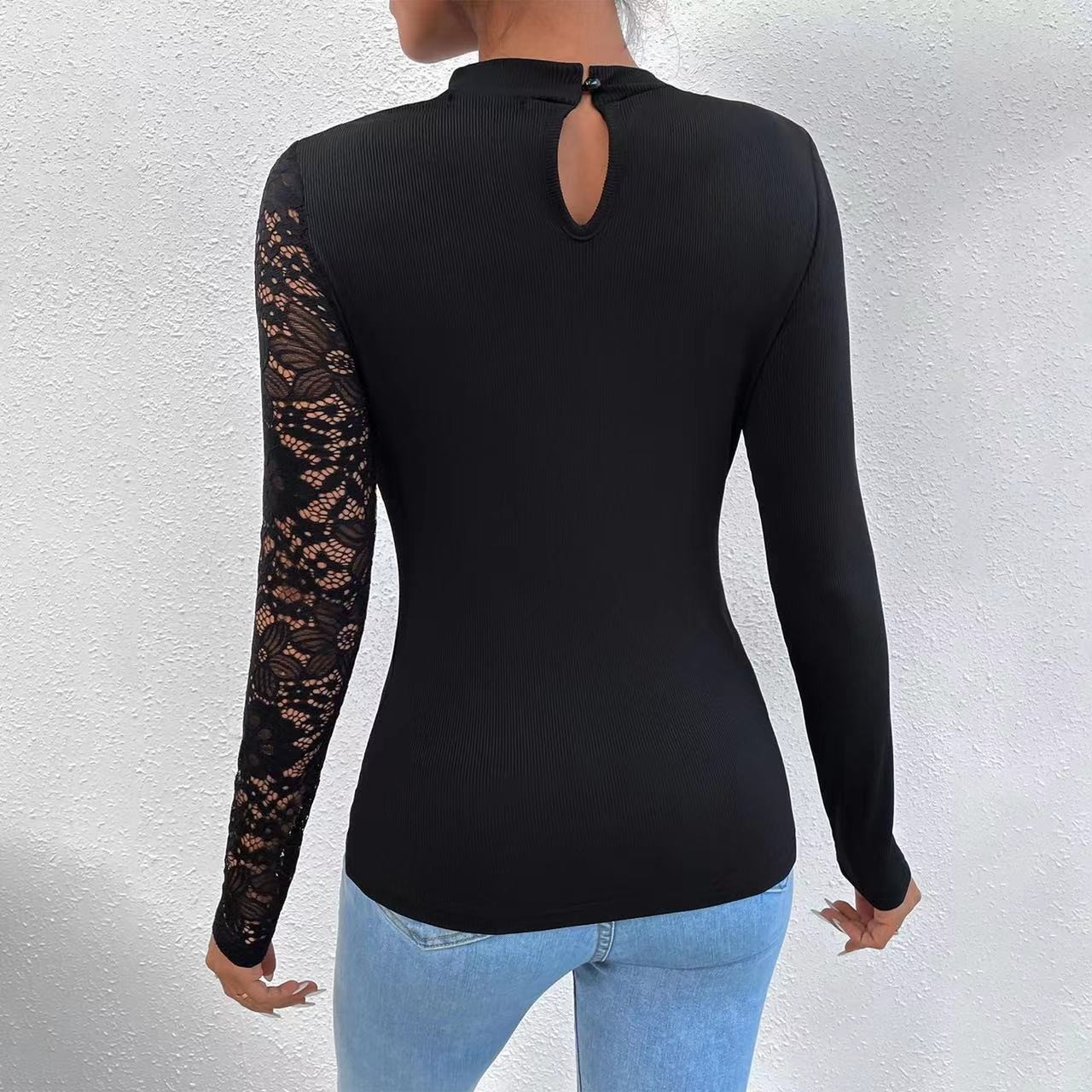 Lace Asymmetrical Long Sleeve T Shirt Off Shoulder Design Sexy Style Spring Autumn Wear Wholesale Available