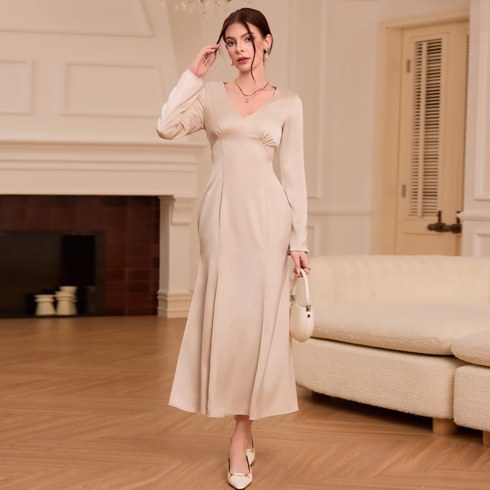 Women's Slim Fit V-Neck Maxi High Waist Dress